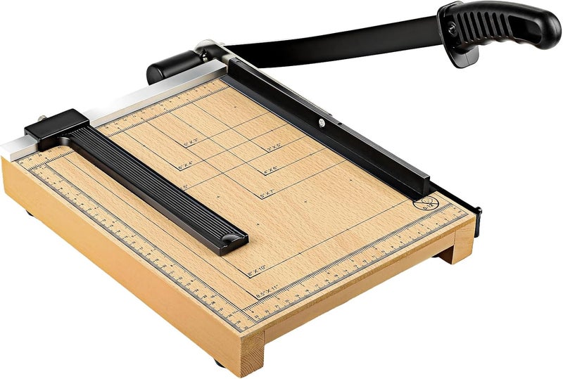 CREGEAR Paper Cutter, 12" Wood Guillotine Paper Trimmer, 12 Sheet Capacity, Heavy Duty Paper Slicer with Adjustable Guide, Safety Guard and Blade Lock - Image 1